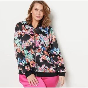 J-JASON WU || Printed Abstract Floral Bomber Jacket. Sz. S